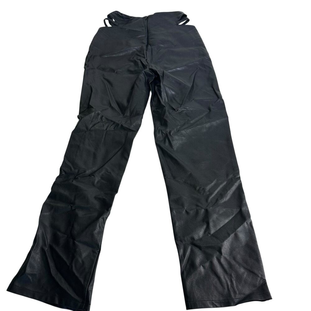 12th Tribe Black Cutout Waist High Rise Faux Leather Vegan Trousers Pants XS